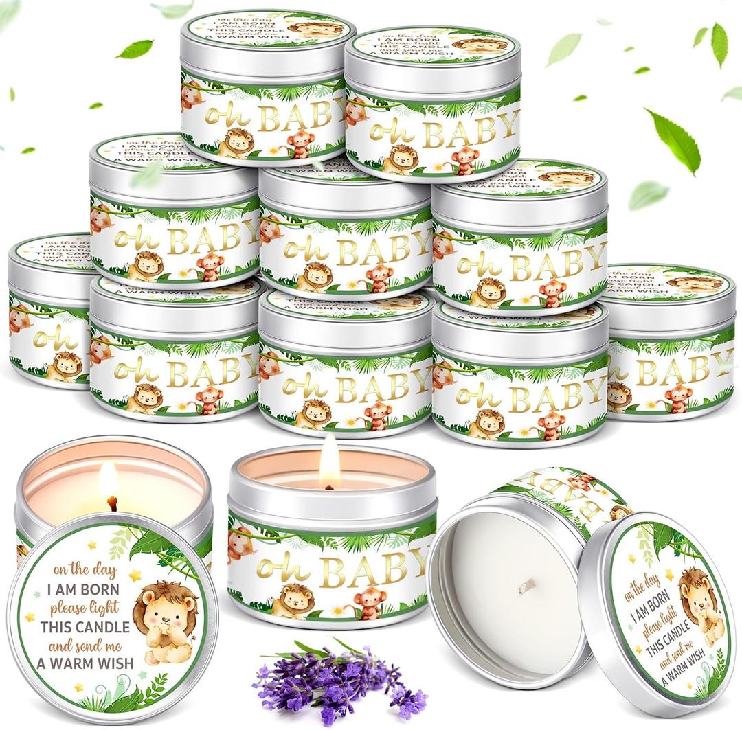 MTLEE 24 Pcs Jungle Animal Baby Shower Party Favors Candles Lavender Scented Baby Shower Favors for Guests Rustic Tealights Candles Gender Reveal Return Gifts (1.2 oz, Green)