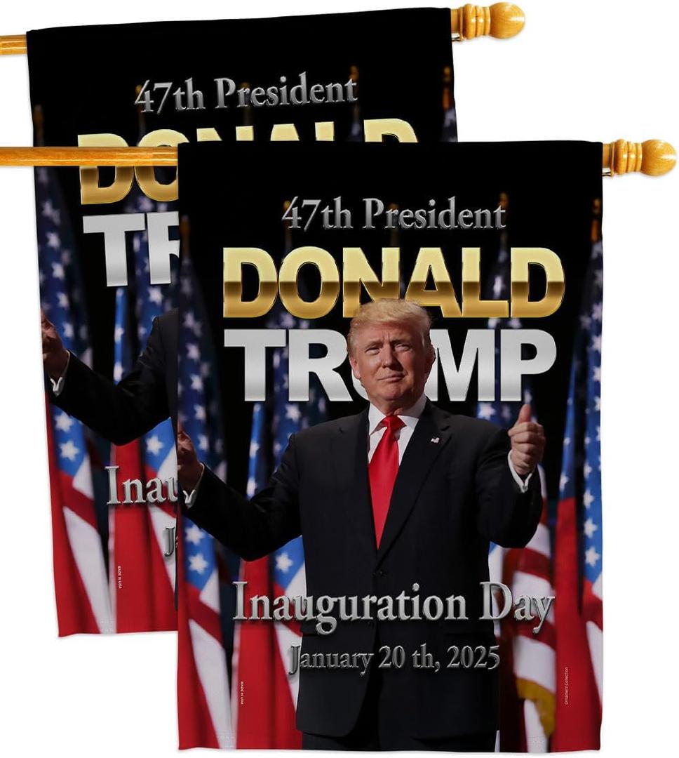 Inauguration Day Trump Won Flag House 2 Pcs Pack Wall Decor Home Patio 47th President Poster Decorations Making America Great Again Patio Banner MAGA Republican Gifts Made in USA