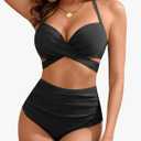 Tempt Me High Waisted Underwire Bikini Sets - Women 2025 Two Piece Swimsuits Halter Bathing Suits with Tummy Control Bottom, L, Black