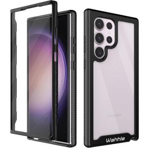 wahhle Compatible with Samsung Galaxy S23 Ultra Case, Built in Screen Protector Full Body Shockproof Slim Fit Bumper Protective Phone Cover for Galaxy S23 Ultra 5G 6.8'' Men Women-Black/Clear