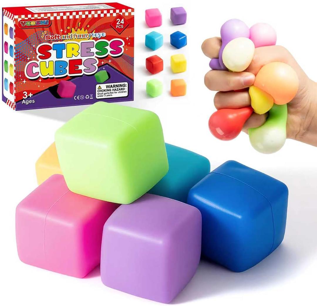 24 Pack Squishy Fidget Toys Bulk, Soft Stress Cube Ice Cube Fidget, Fidget Cubes Stress Balls, Slow Rising Squishy Stress Relief Toys for Kids Adults, Classroom Fidgets, Party Favors, Squishies