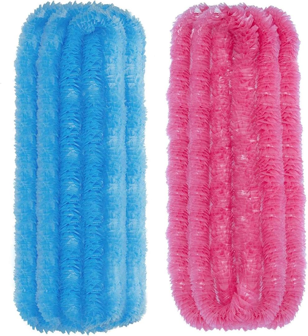 54 Pieces Baby Stitch and Angel Gender Reveal Leis Pink and Blue Leis Bulk Twin Gender Reveal Necklaces Plastic Hawaiian Mardi Gras Decorations for Baby Shower Mardi Gras Party Supplies