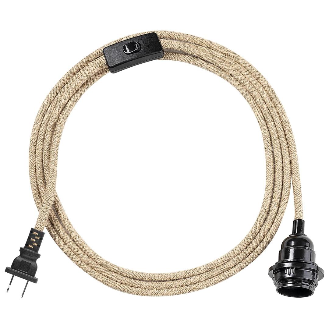 9.8ft Plug in Hanging Light Fixture,Pendant Light Cord with Switch Plug in Vintage Hanging Lamp Cord with Twisted Hemp Rope Pendant Lamps Socket E26 for Farmhouse Living Room Bedroom Cable DIY