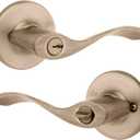 Kwikset Balboa Entry Door Handle with Lock and Key, Secure Keyed Reversible Lever Exterior, for Front Entrance and Bedrooms, Antique Brass, Pick Resistant Smartkey Rekey Security and Microban