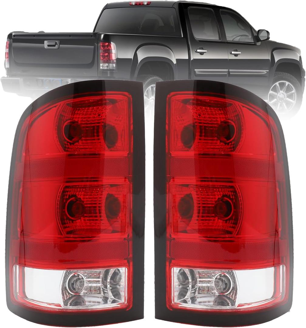 Tail Light Compatible With 2007-2013 GMC Sierra 1500 2500HD 3500HD Driver and Passenger Side Rear Brake Lamps With Bulbs and Harness Included Black Edge Replace# GM2800208,GM2801208