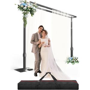 Heavy Duty Backdrop Stand - 10x10ft, Double Crossbar Pipe and Drape Kit, Adjustable Metal Frame for Wedding & Birthday Party Decorations - Black