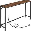 Console Table, Narrow Sofa Table, 43.3 Entrance Table with Power Station, Behind Couch Table, Simple Style, for Living Room, Hallway, Entryway, Foyer, Rustic Brown and Black CTHR112E01