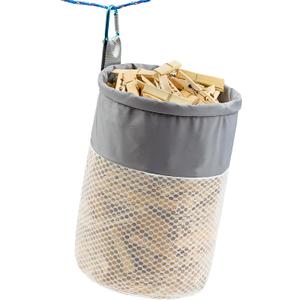 Mesh Clothespin Bag Holder Outside, Ventilation and Moisture Resistance, Multiple Hanging Methods Clothes Pin Bag with Drawstring Closure, Large-Capacity Clothespin Storage Organizer with Hooks
