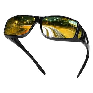 Night Driving Glasses for Men Women Fit Over Sunglasses Anti Glare Polarized HD Night Vision Glasses (Glossy Black Frame/ Yellow Night Vision Lens)