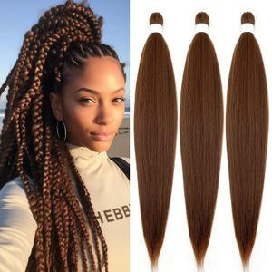 Braiding Hair Pre Stretched for Women Hair Extensions Box Braids Soft Synthetic Knotless Yaki Texture Hot Water Setting Braid Brown (26inch 3Packs)