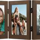 Americanflat Hinged 3 Picture Frame 5x7 with Shatter-Resistant Glass - Signature Collection - Foldable Picture Frame for Tabletop Display - Walnut