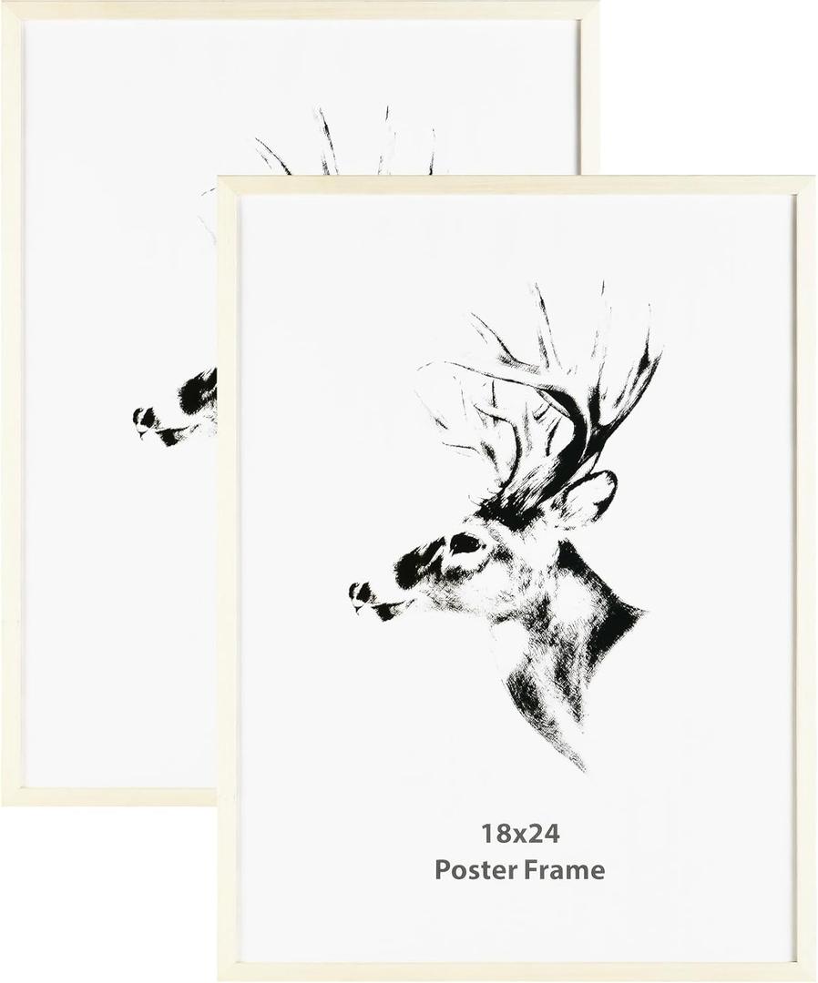 Yaetm 18x24 White Frame Set of 2, Solid Wood Poster Frame 18x24 for Wall Gallery, Display Horizontal and Vertical on Wall (2 pack, White)