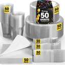 Pureegg Clear Plastic Plates Set - 350 Pcs Complete Dinnerware Sets for 50 Guests, Disposable Plates, Utensils, Cups, Napkins Included, for Party, Gathering, Wedding, Daily Use