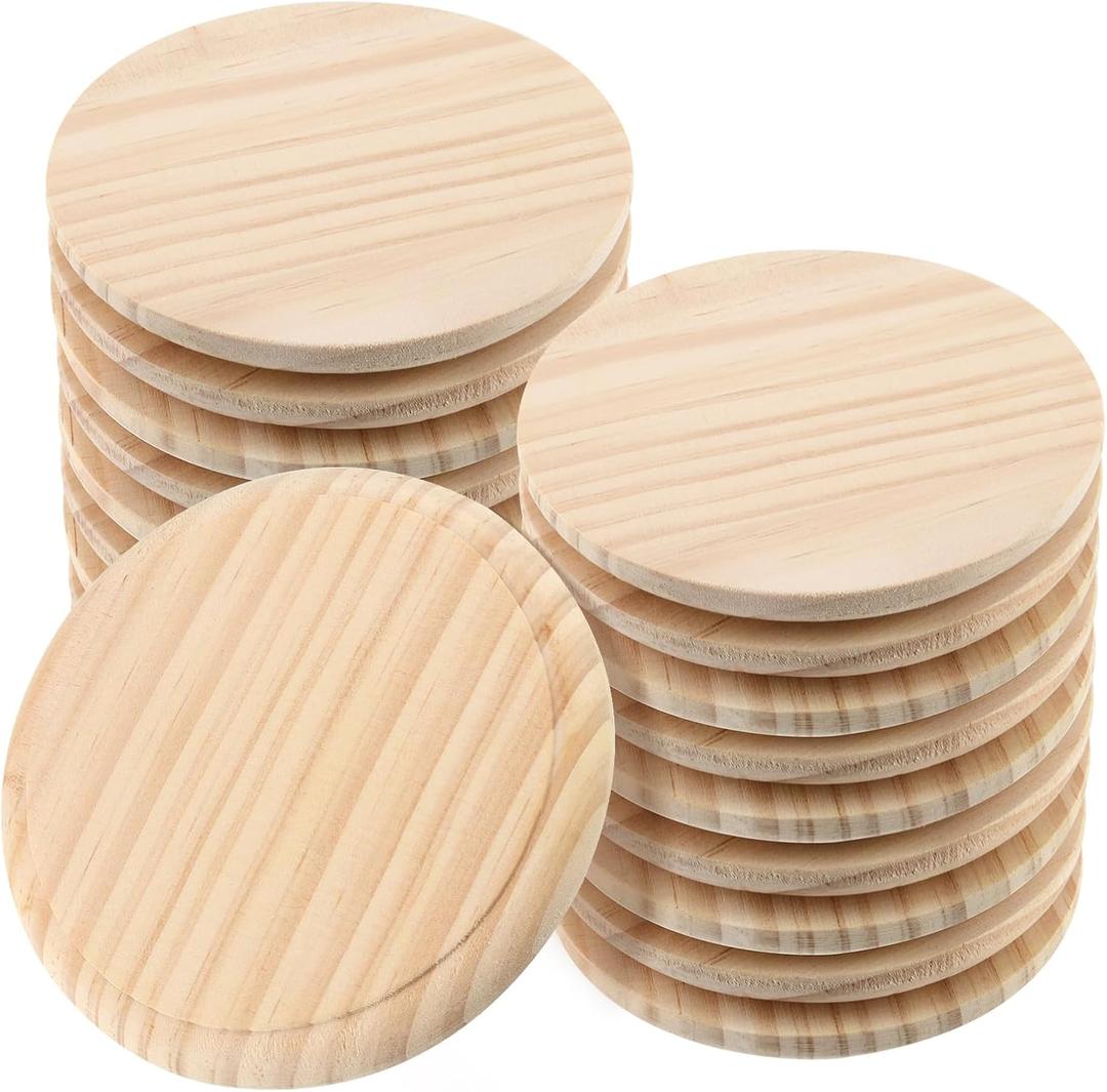 20 PCS Unfinished Round Wooden Plaque, 4 Inch Natural Wood Circle Base, Plaques for Crafts, DIY, Home Decoration