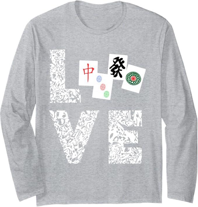 Mahjong Love Playing Chinese Game Mah Jongg Player Long Sleeve T-Shirt, Size S