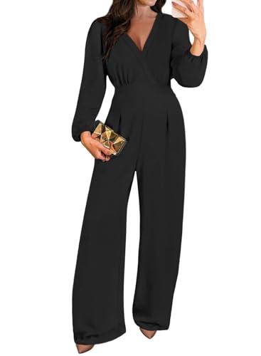 Pink Queen Business Jumpsuits for Women V Neck High Waist Wide Leg Pant Suits Backless Rompers Party Black L
