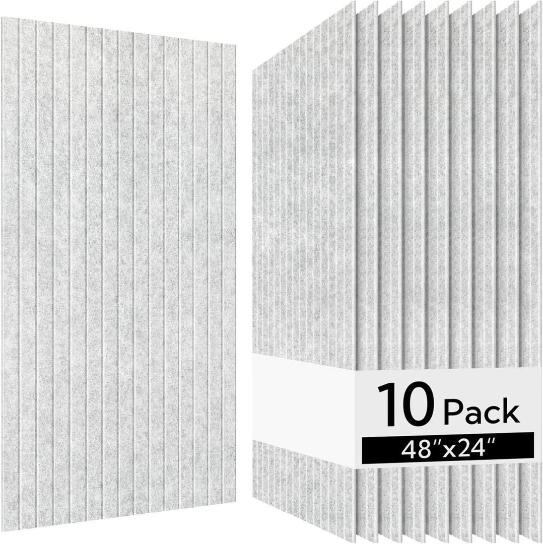 Olanglab Acoustic Wall Panels 10 Pack, 48 x 24 per Acoustic Panels Sound Absorbing, Decorative Sound Panels for Home Studio and Office, Silver Gray