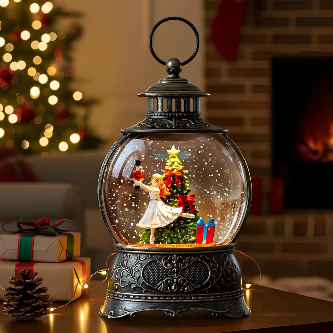 Christmas Snow Globe Water Lantern with Clara & Nutcracker Suite Scene Battery Operated or USB Powered Musical Lighted Holiday Decoration for Tabletop Display for Family and Friends