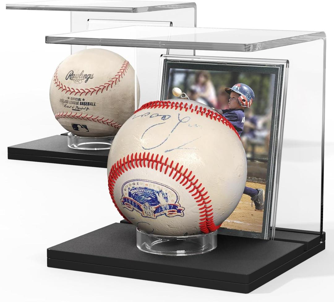NIUBEE Baseball Display Stand and Card Holder, Acrylic Baseball Stand with Black Base, Suitable for Golf Ball,Softball,Tennis Ball (2-Pack)