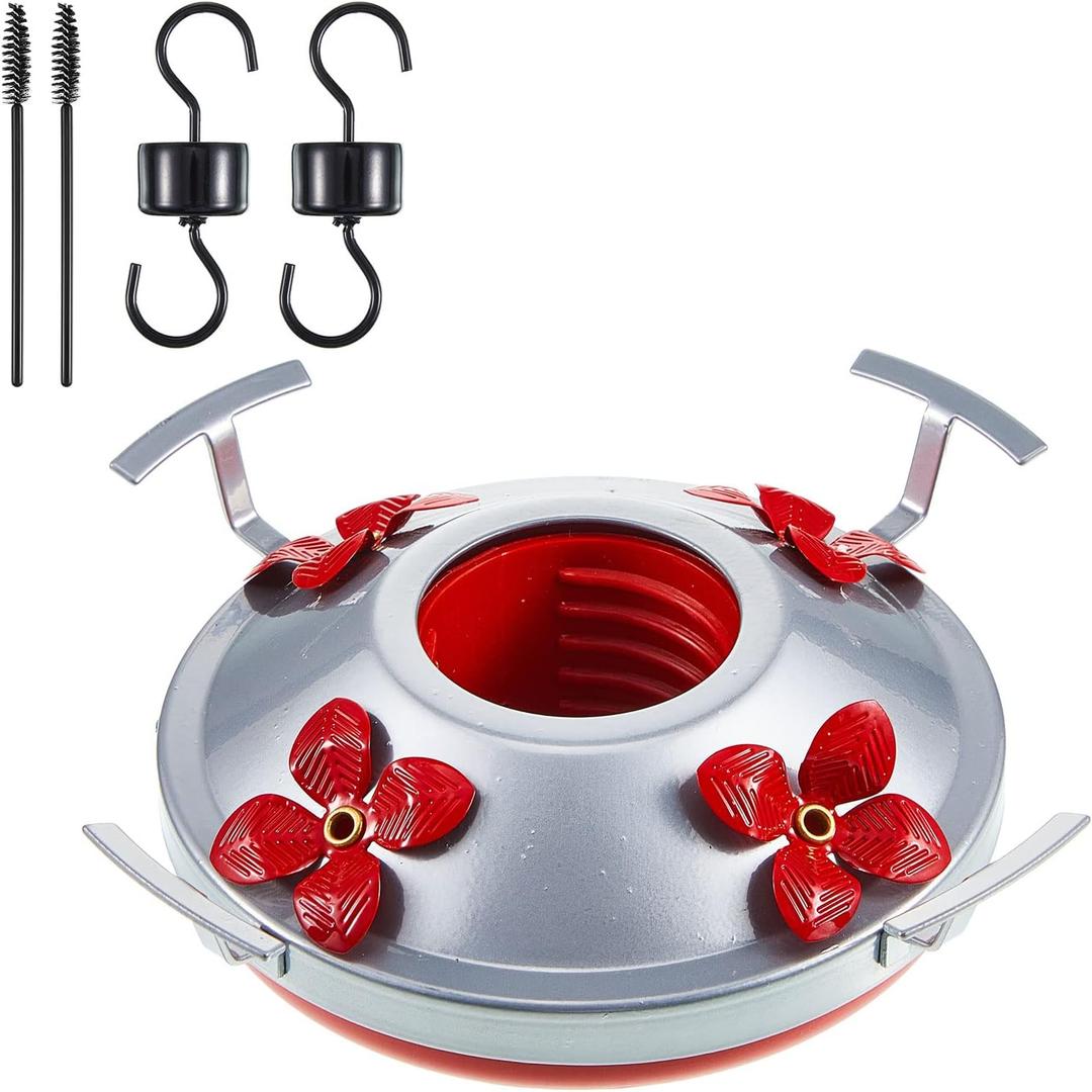 Hummingbird Feeder Bottom Base Replacement Parts Set Plastic Outdoors Hummingbird Feeder Bottom Moat Hook Brushes Bird Replacement Accessories Set(Red, 5 Pcs)