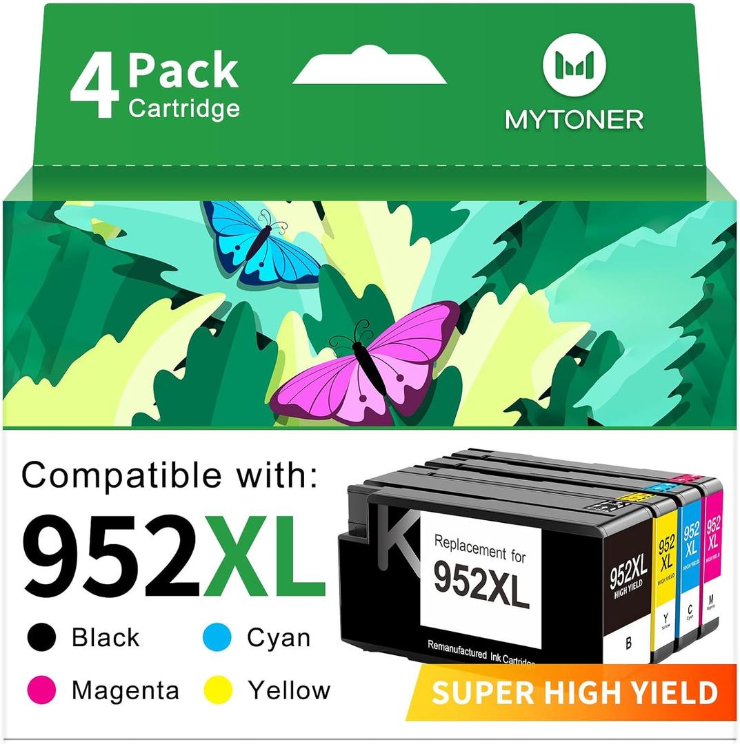 MYTONER 952XL Ink Cartridges Combo Pack Replacement for HP 952XL 952 Ink Cartridges Compatible for HP Officejet Pro 8710 7740 8720 8210 8715 8740 8725 Printers (Black Cyan Magenta Yellow,4 Pack)