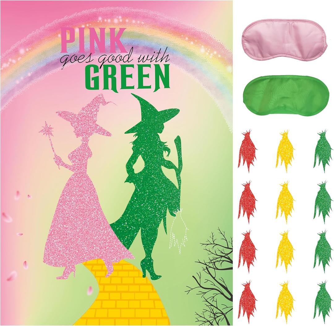 Wicth Birthday Party Decorationas Favors,Pink The Broom on The Wicth Game,Pin and Green Party Decorations Supplies