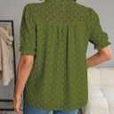 Tops For Women 2025 Boho Floral Short Puff Sleeve Shirts Summer Flowy V Neck Casual Lace Blouses (Green, XL)