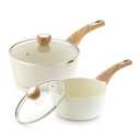 SENSARTE 2.0 & 3.0 Quart Ceramic Sauce Pan Sets with Lid, Cooking Pots Set, Nonstick Saucepan Set with Pour Spout, Small Kitchen Pot, Non toxic Saucepot, Induction Comptable, PFOA PTFE PFAS Free