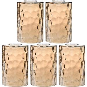 Glass Lamp Shade Replacement Globe & Cover for Light Fixture, 6-1/16" Height 4-1/16" Diameter, 1-5/8 inch Fitter, 5 Pack Amber Hammered Water Ripple Cylinder Glass Shade