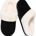 Evshine Warm Knit House Slippers for Women Comfy Wool-Like Lined Chenille Slippers with Memory Foam and Indoor Outdoor Soles (8-8.5, Black)