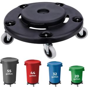 Commercial Products Trash Can Dolly with 4 Wheels - Adjustable 20, 32, 44 and 55 Gallons Brute Containers - 500lbs Load Capacity Heavy Duty Wheels for Barrel Dolly - 18 Inches