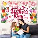 Mothers Day Decorations Happy Mothers Day Banner Backdrop for Mothers Day Party Decorations, 71 x 43 Inch