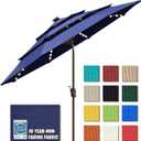 EliteShade USA 10-Year-Non-Fading 9ft 3-Tier Market Patio Umbrella, Commercial Table Umbrella with 80 Solar LED Lights, Crank Open, Windproof & UPF 50+ UV Protection for Garden, Deck, Pool, Backyard, Navy Blue