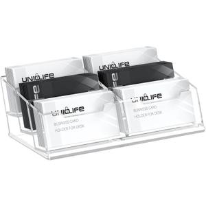 Uniclife Clear Acrylic Business Card Display Stand for Desk 6 Slots Business Card Holder for Men & Women Desktop Business Card Organizer 360 Card Capacity Card Stand for Office Home Exhibition