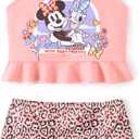 Disney Toddler Girls Two Piece Tankini Bow Tie Bikini Bottom Swimsuit Set (Pink)