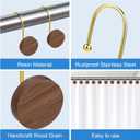 Shower Curtain Hooks, Decorative Shower Curtain Rings for Shower Curtain Rod,Imitation Wood Grain Resin Shower Curtain Hangers, Shower Hooks for Bathroom, Bedroom Set of 12 (Gold)