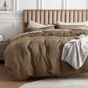 Bedsure Cotton Duvet Cover Queen - 100% Cotton Waffle Weave Coconut White Duvet Cover Queen Size, GentleSoft and Breathable Bedding Set for All Season, 3 Pieces, 90"x90"