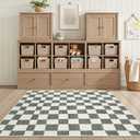 jinchan 3x5 Checkered Area Rugs for Kids Room - Machine Washable Soft Rug Modern Geometric Lattice Non-Slip Carpet for Nursery Playroom Bedroom Entryway Living Room Dining Room Home Office Grey