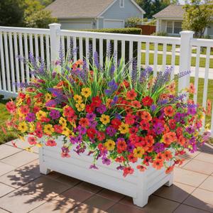 INQCMY Artificial Flowers for Outdoors Spring Summe 14 Bunches UV Resistant Silk Fake Plants Outside Indoor Lavender Ferns for Home Decor Patio Garden Back Yard Front Porch