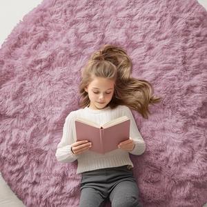 OLANLY Blush Round Rugs for Bedroom - Machine Washable, 5 ft Circle Area Rugs for Living Room, Soft and Fluffy Shaggy Carpet for Teen Girls and Boys, Nursery Rooms, Dorms, Home Decor Aesthetic