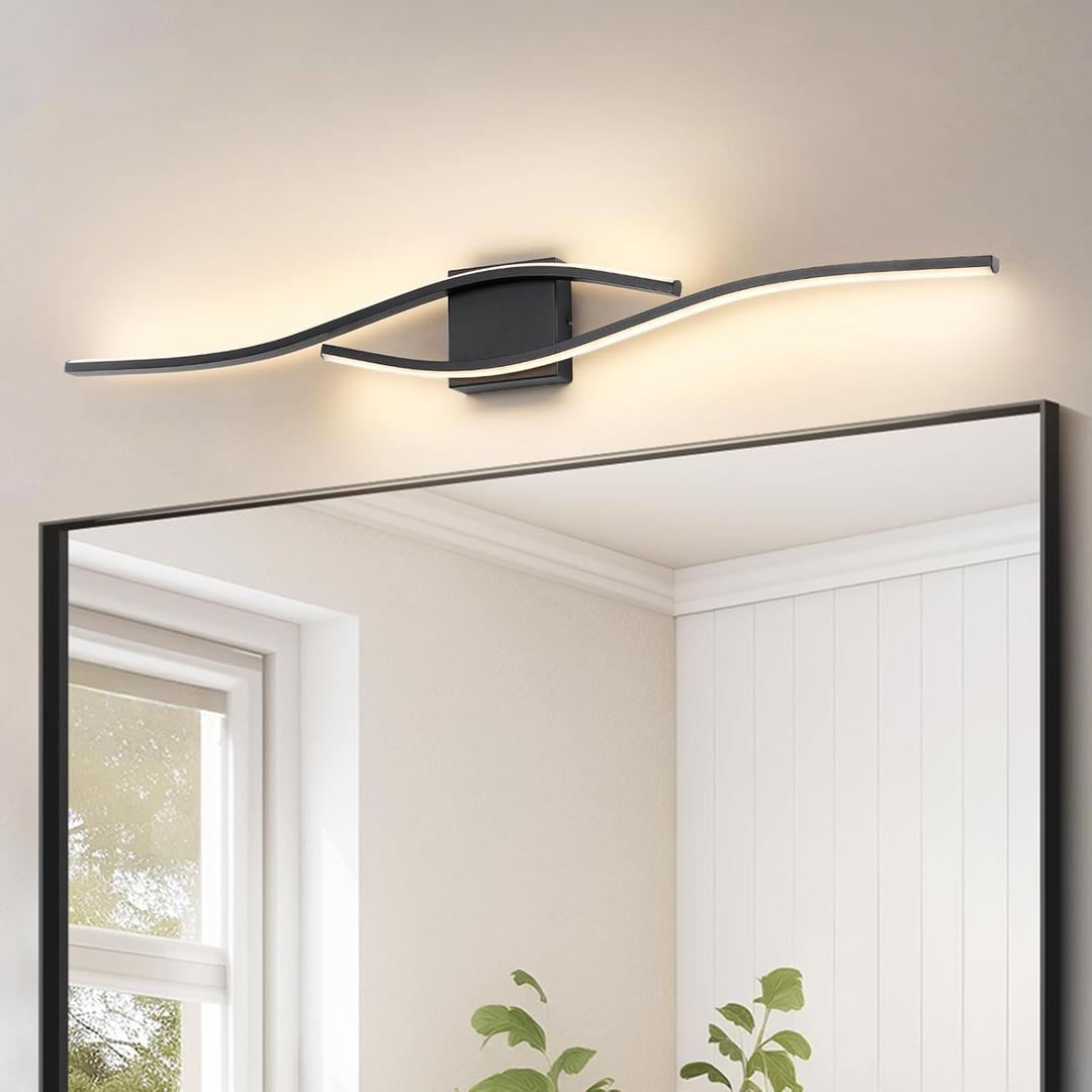 Joossnwell Bathroom Light Fixture Over Mirror 39.37 Inch Vanity Lights Bar for Bathroom Dimmable 5CCT Modern Vanity Light Black Led Bath Light Wall Lamp, Black 