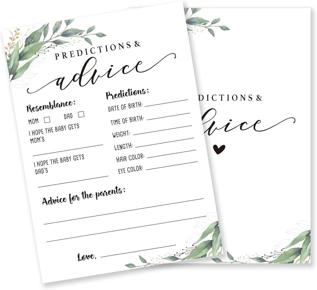 2 x Prediction & Advice Baby Shower Games,30 Fill In Greenery And White Game Cards,Wishes For Baby,Advice For New Parents, Gender Reveal, Party Decorations & Supplies-B08