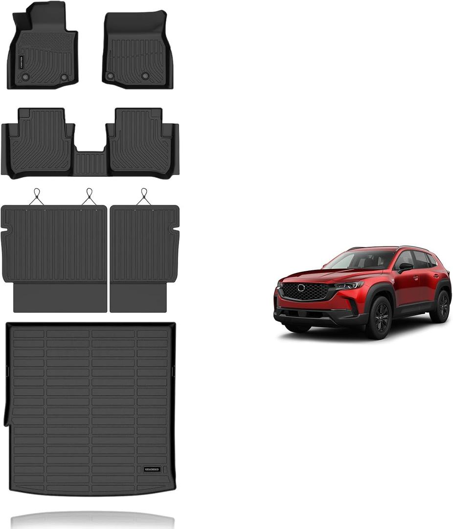 KELCSEECS Floor Mats & Cargo Liner with Seatback Mats for 2025 Mazda CX-50 Hybrid,All Weather Protection TPE Floor Liners Front& Rear Row Full Set CX50 Hybrid Accessories Black