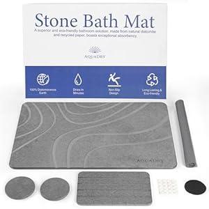 Ultra Absorbent Stone Bathroom Mat - Small Extra Mat & Coasters Included - Non-Slip & Fast Drying Bathroom Mat -Diatomaceous Earth Shower Mat & Smaller Dish Mat or Bathroom Caddy Stone Mat Included