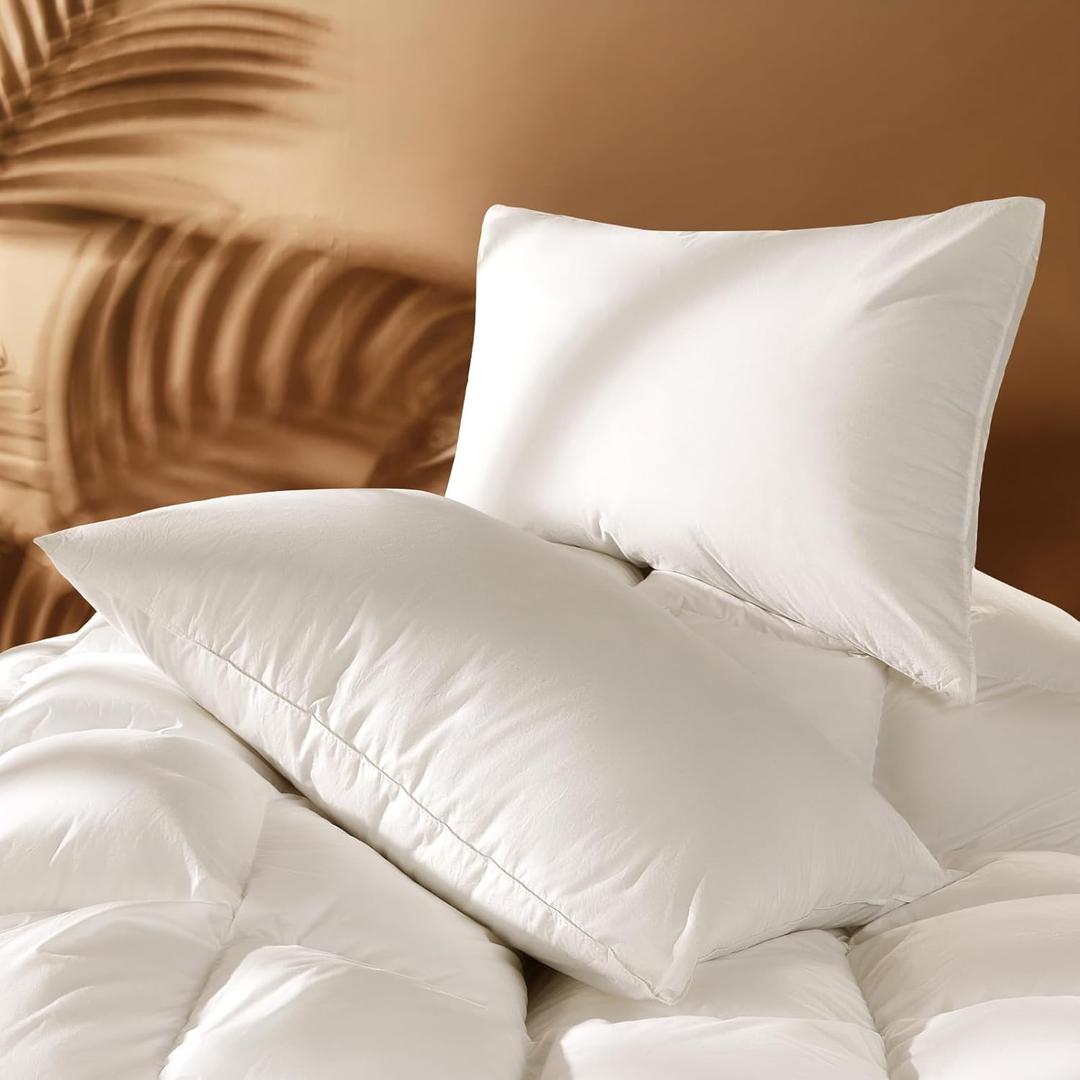 Luxury Canadian White Goose Down Pillow Queen Size Set of 2, 900+ Fill Power, 800 TC Cotton Shell, Soft Down Pillows for Sleeping, Hotel Collection Pillow for Neck Pain Relief (2 Pack, 20"x30")