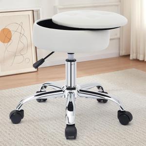 Vanity Chair with Wheels Adjustable Vanity Stool with Storage Swivel Vanity Stool for Vanity Rolling Makeup Chair White (13.4 in White)
