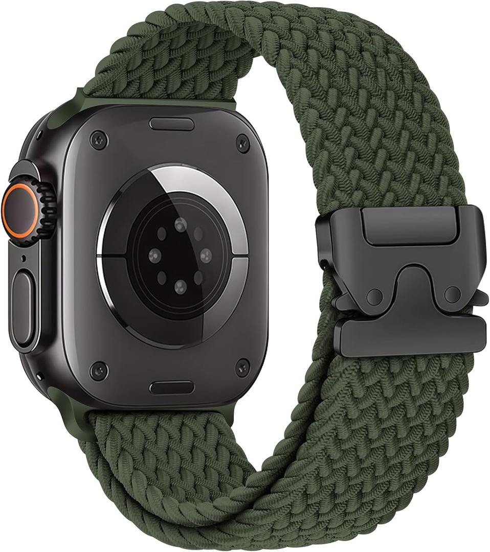 Braided Solo Loop for Apple Watch Ultra 3/2 Bands 49mm 46mm 45mm 44mm 42mm Men/Women,Parachute Buckle Stretchy Elastic Nylon Sport Strap Wristband for iWatch Bands Series 11 10 9 8 7 6 5 4 3 SE3/2 (07-Army green)