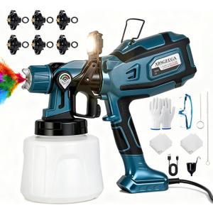 Paint Sprayer, 1250W Electric Paint Sprayer 6 Copper Nozzles 3 Patterns 47oz (1400ml) Large Capacity with LED Easy to Clean, Paint Sprayer for House Painting Furniture Walls Fence Cabinets DIY