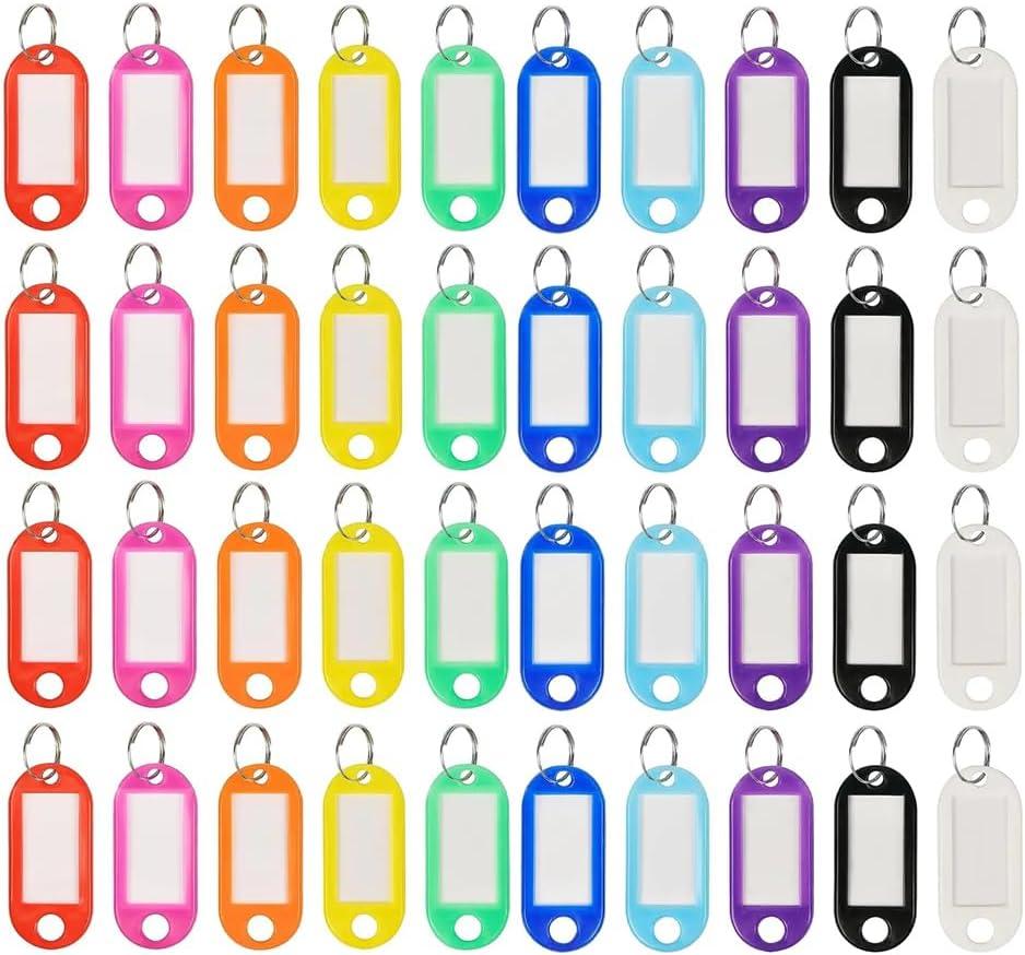 400 PCS Plastic Key Labels Tags, 10 Colors Key Ring Tags with Split Key Ring, Blank Name Tag, Clear Label Window Protective Films, Key ID Tags for Luggage.