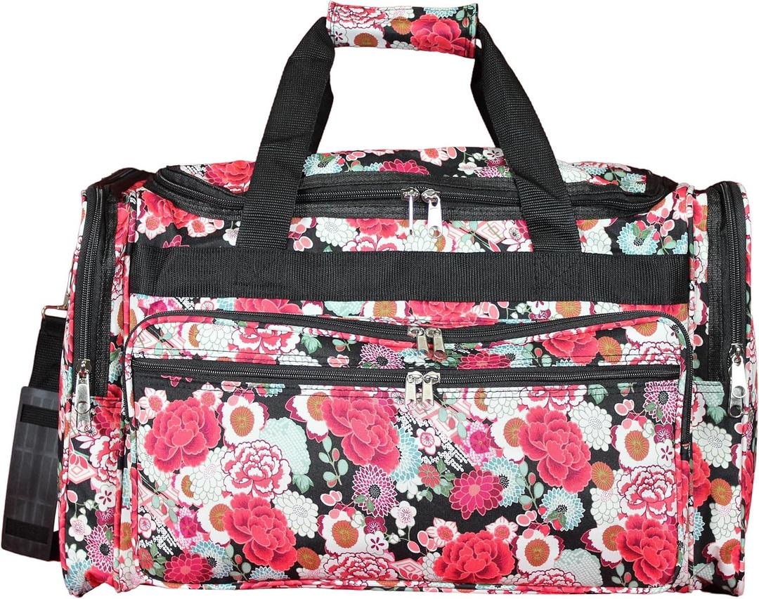 World Traveler Floral 22" Carry-On Duffel Bag  Lightweight Durable Polyester with Adjustable Shoulder Strap (Flowers)